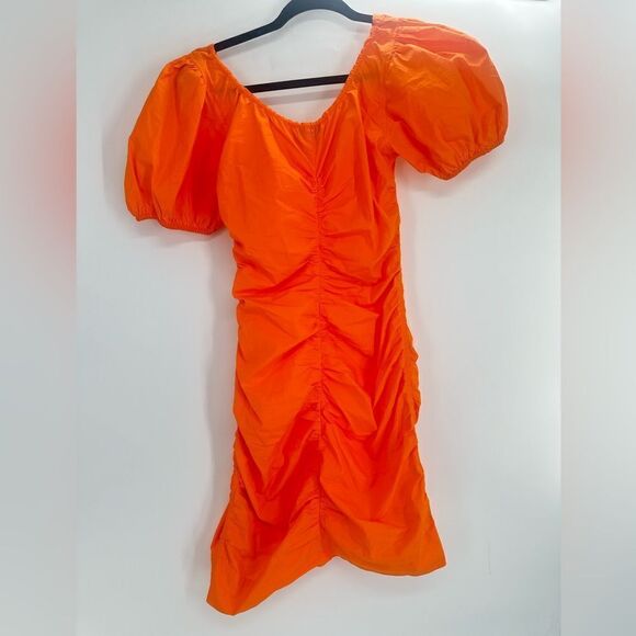 GANNI Orange Puff Sleeve Minidress - Picture 6 of 9